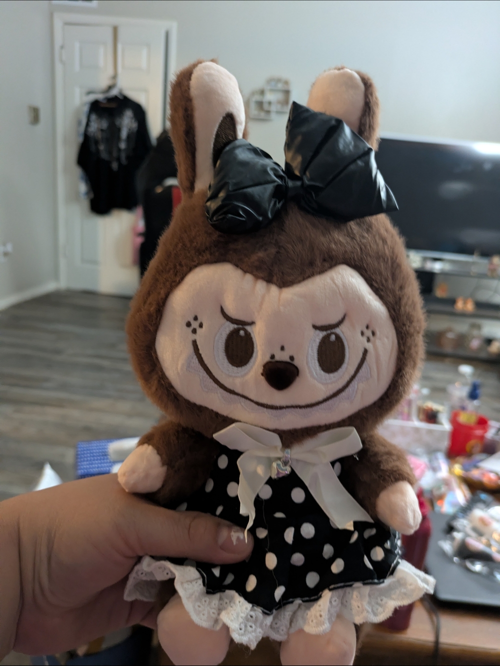Source Unknown Brown Plush Bunny with Polka Dot Dress